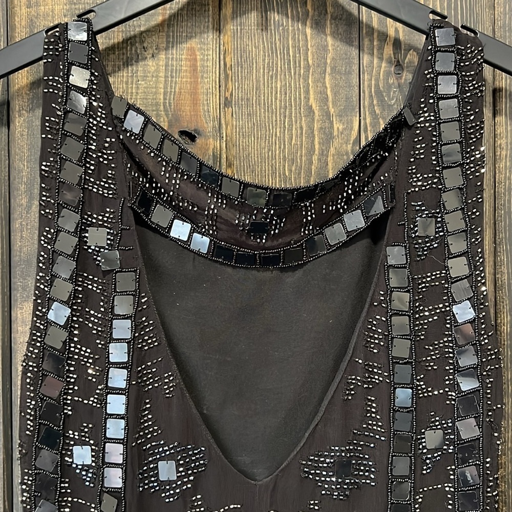 Free People Speak Easy Mini Dress‎ S Black Sequins Boho Beaded Party Semi Formal - Picture 7 of 11